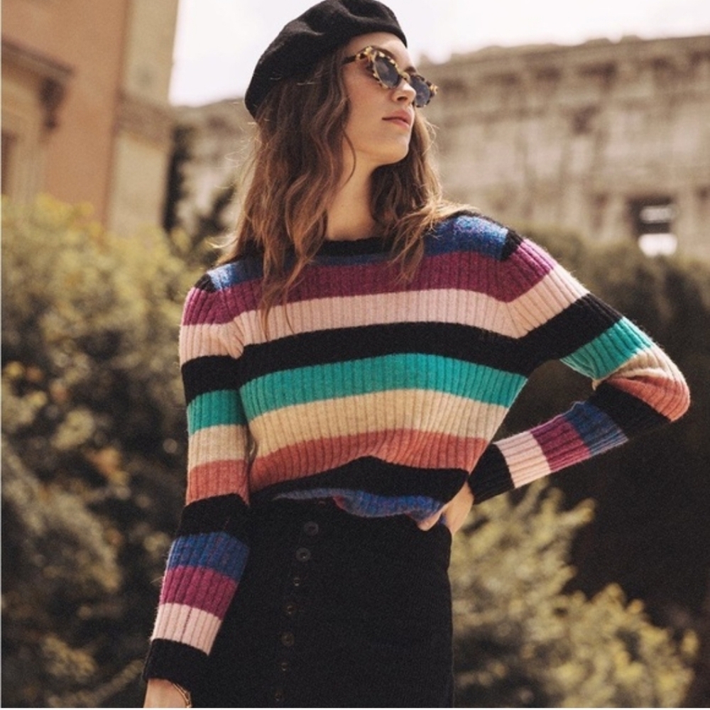 RAILS Kylie Black Rainbow Stripe Alpaca Sweater